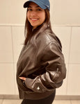 IVYLOVE Chocolate Leather Bomber Jacket